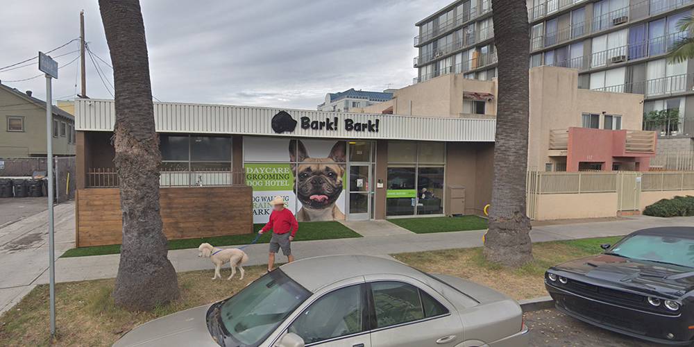 Storefront of Bark! Bark! Daycare, site of dog teeth cleaning in Downtown Long Beach by Qualified Pet Dental