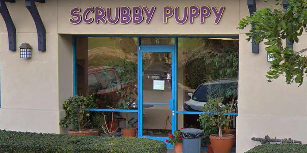 Storefront of Scrubby Puppy, site of dog teeth cleaning in Upland, CA by Qualified Pet Dental.