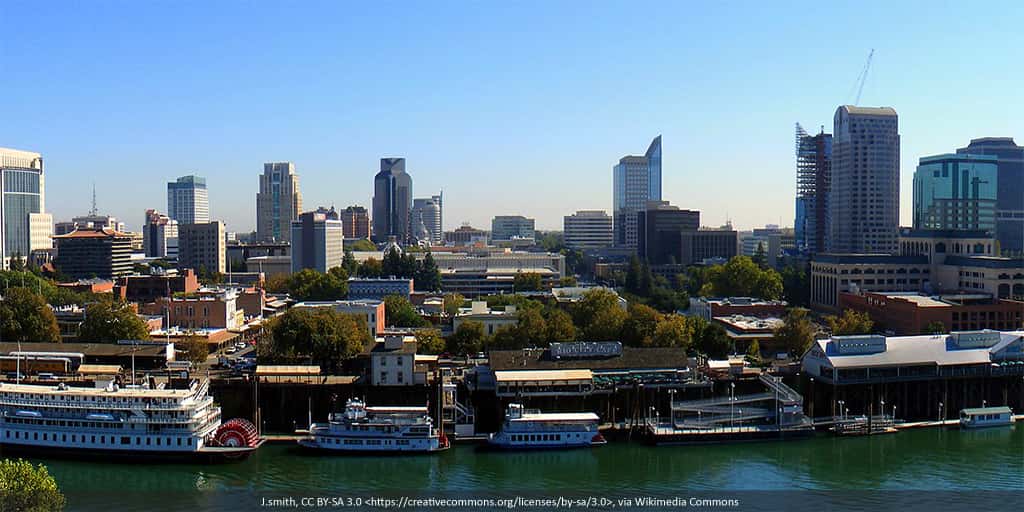 The Sacramento, CA skyline over the river.